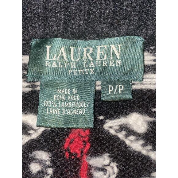 NWT Lauren Ralph Lauren Petite Small 100% Lambswool Zip Up Holiday Sweater Polar - Picture 9 of 10